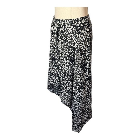 The Kooples Skirt Women Medium Black White Animal Flowing Long Asymmetric‎ Midi - Picture 4 of 11